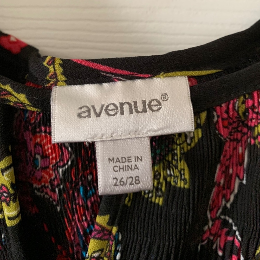Avenue Black Floral Peasant Blouse with Paisley Pink and Green Accents - Picture 2 of 3